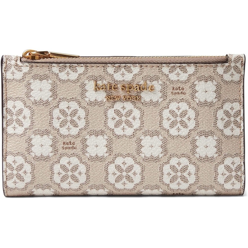 Kate Spade Beige Flower Mnogram Coated Canvas Bigold Wallet
